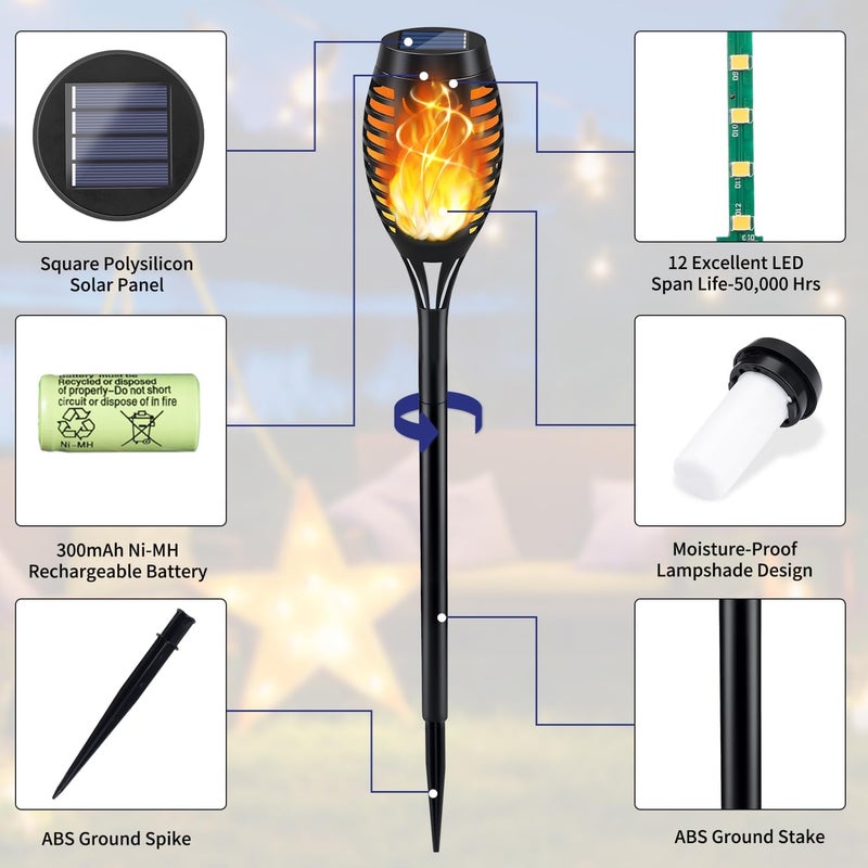 KYEKIO Solar Torch Light with Flickering Flame, 12Pack Solar Lights Outdoor, Waterproof Outdoor Lights for Yard Garden, Luces Solares para Exteriores, Torches Lighting for Outside Patio Decorations - Image 5